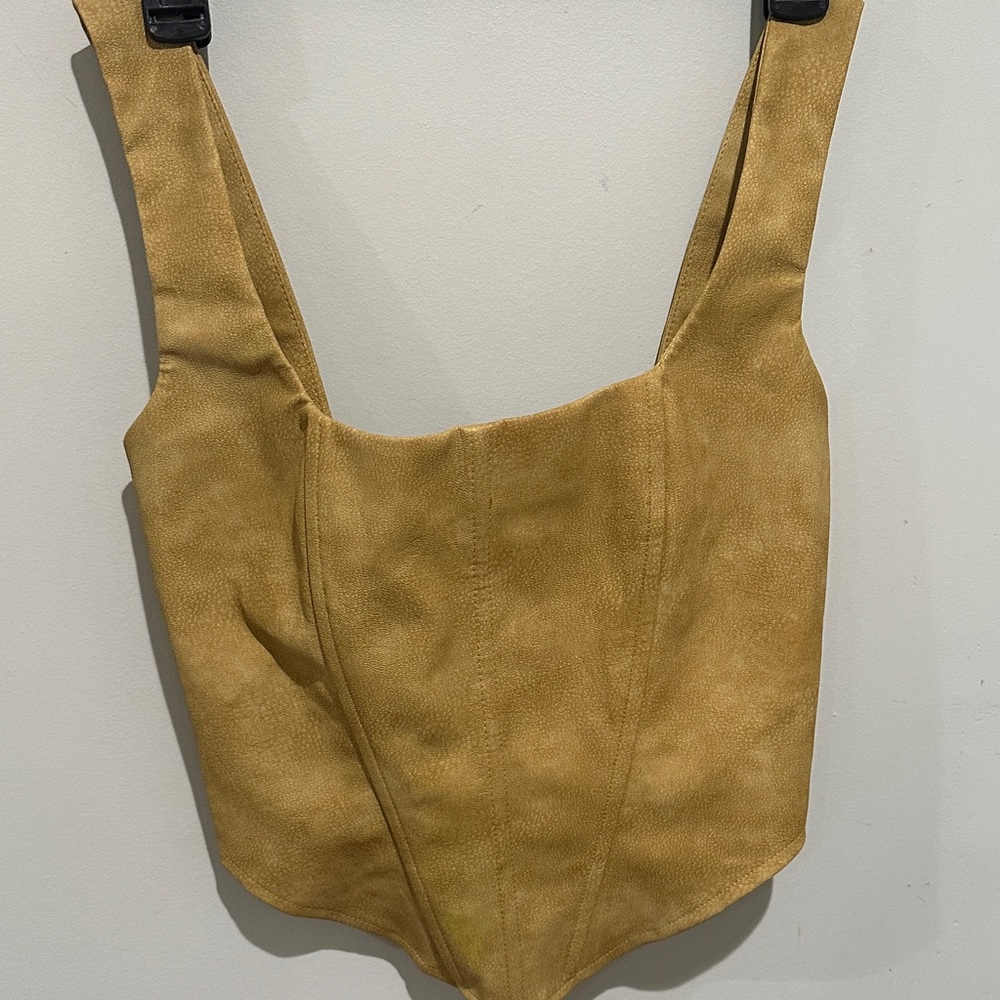 PrettyLittleThing Mustard Suede-Look Corset Top